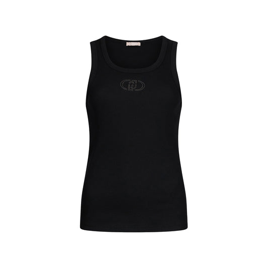Top Donna in cotone con logo Nero