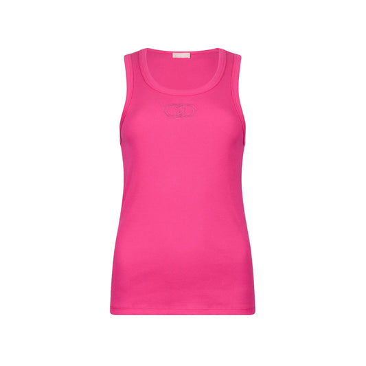 Top Donna in cotone con logo Rosa