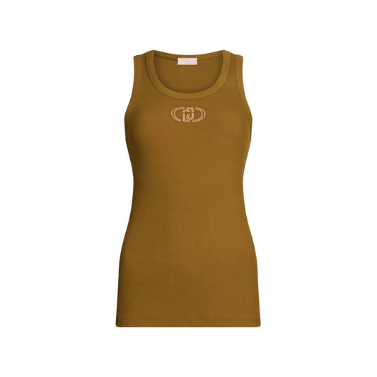 Top Donna in cotone con logo Marrone