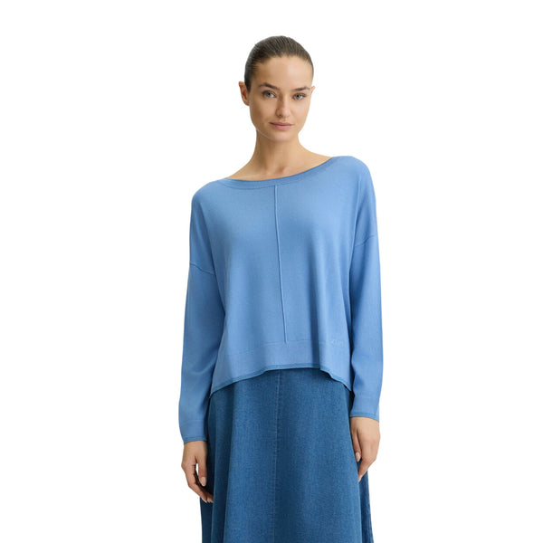 Maglia Donna Blu con interventi in lurex modella frontale