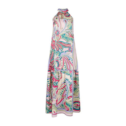 Abito lungo Donna in raso con fantasia