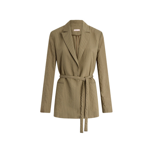 Blazer Donna a righe con cintura Verde