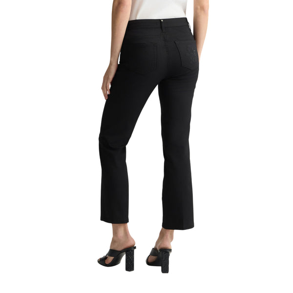 Pantaloni cropped donna a vita alta nero modella retro