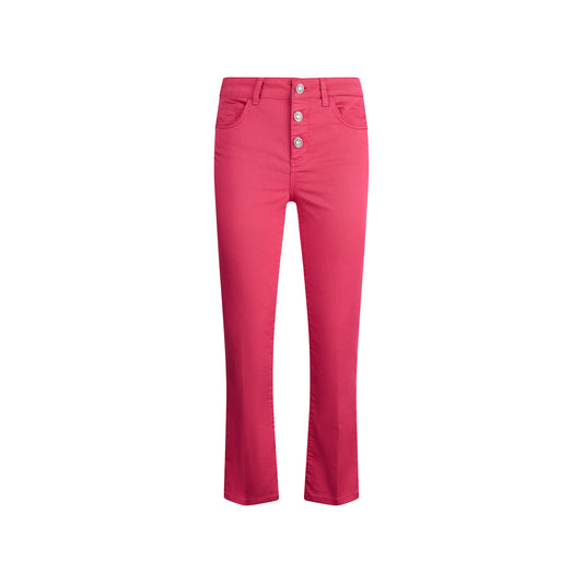 Pantaloni cropped donna a vita alta fucsia