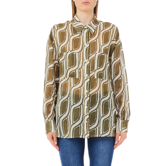 Camicia Donna in tessuto ramiè Verde modella frontale