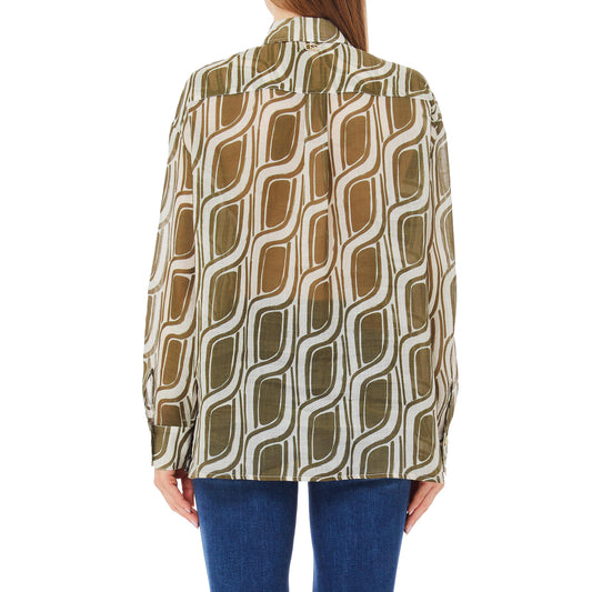 Camicia Donna in tessuto ramiè Verde modella retro