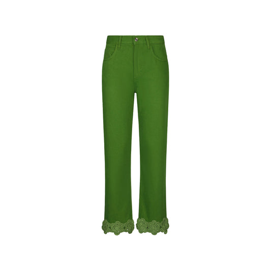 Jeans straight Verde Donna dettaglio ricamato