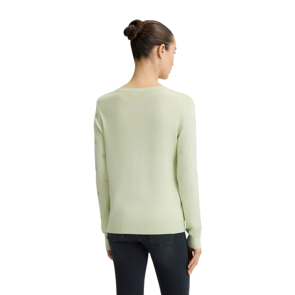 Maglia Donna con scollo tondo e logo strass modella retro