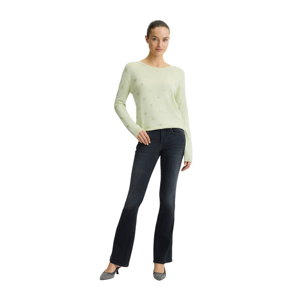 Maglia Donna con scollo tondo e logo strass modella intera frontal