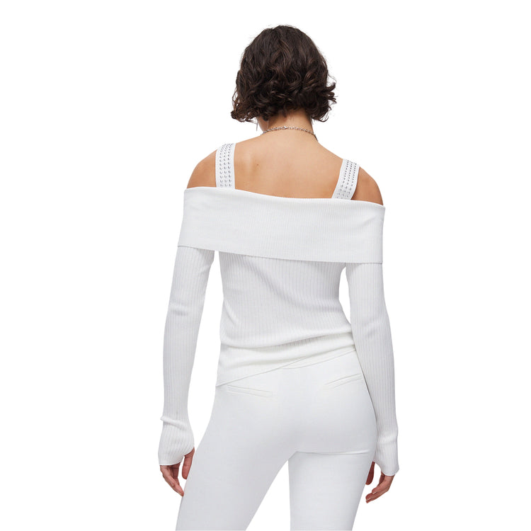 Maglia Donna modello off-shoulders Bianco modella retro