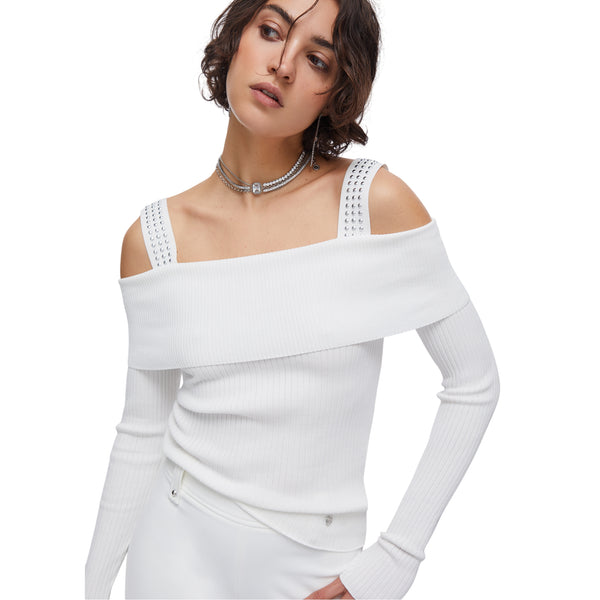 Maglia Donna modello off-shoulders Bianco modella