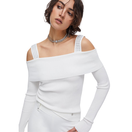 Maglia Donna modello off-shoulders Bianco modella