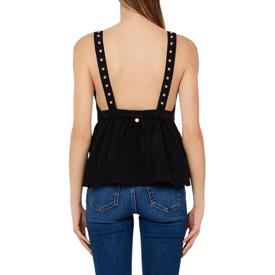 Top Donna con scollo a V e borchie Nero retro
