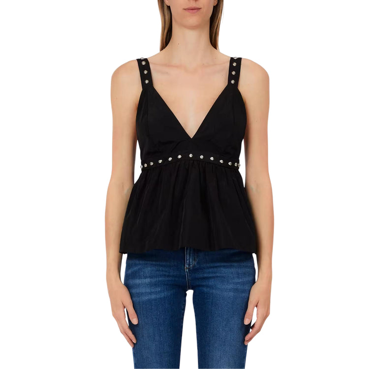 Top Donna con scollo a V e borchie Nero