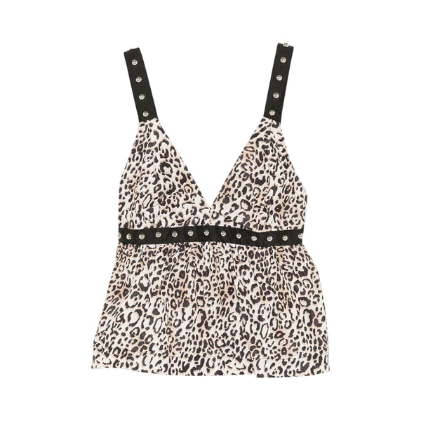 Top Donna animalier con scollo a V e borchie