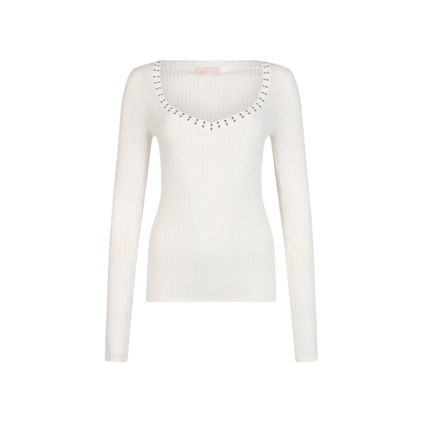 Maglia Donna Bianca con borchie sullo scollo
