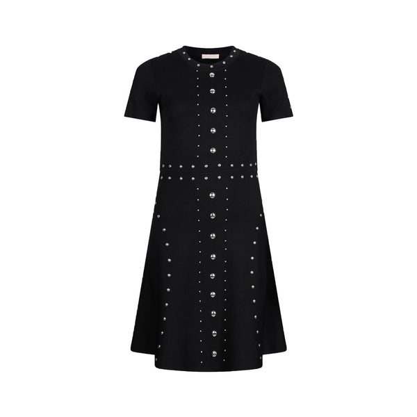 Abito corto Donna in maglia nera con borchie