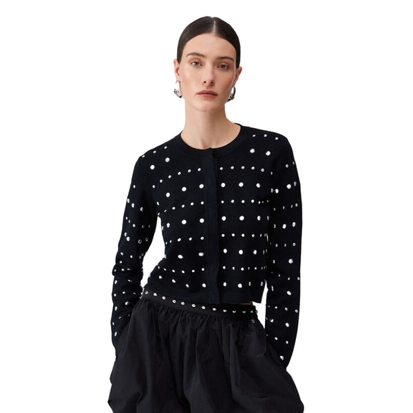 Cardigan Donna nero con borchie modella frontale