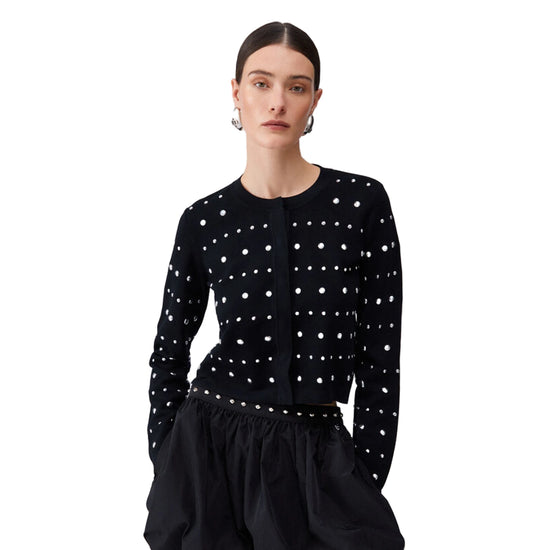 Cardigan Donna nero con borchie modella frontale