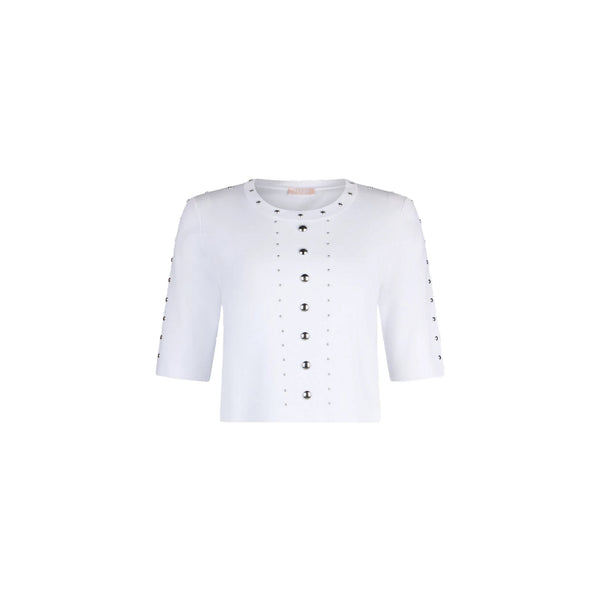 Maglia Donna a manica corta con borchie Bianco