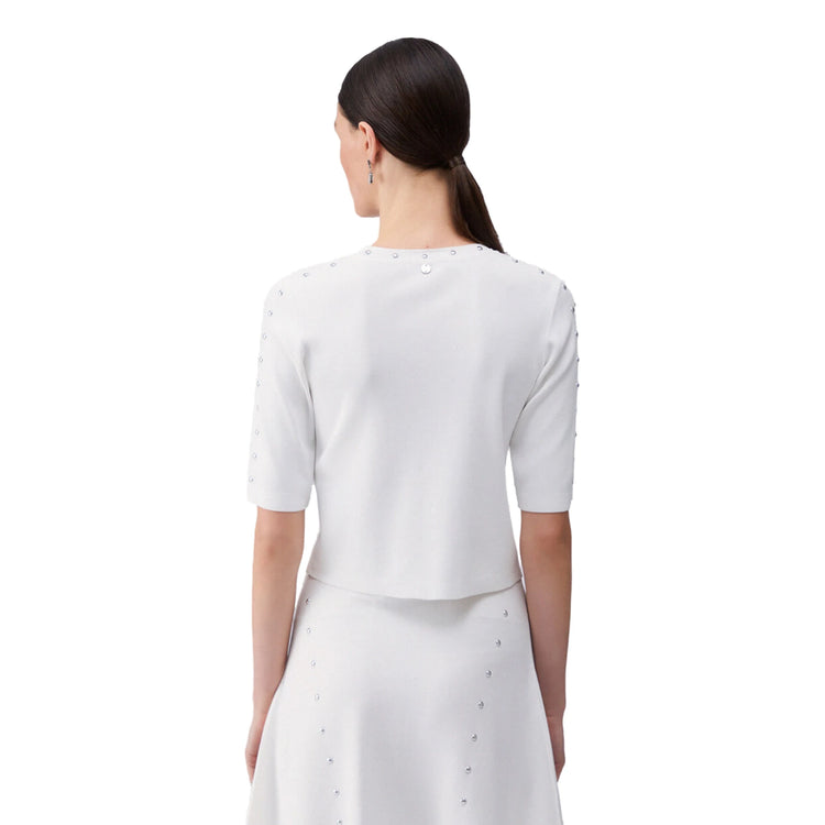 Maglia Donna a manica corta con borchie Bianco modella retro