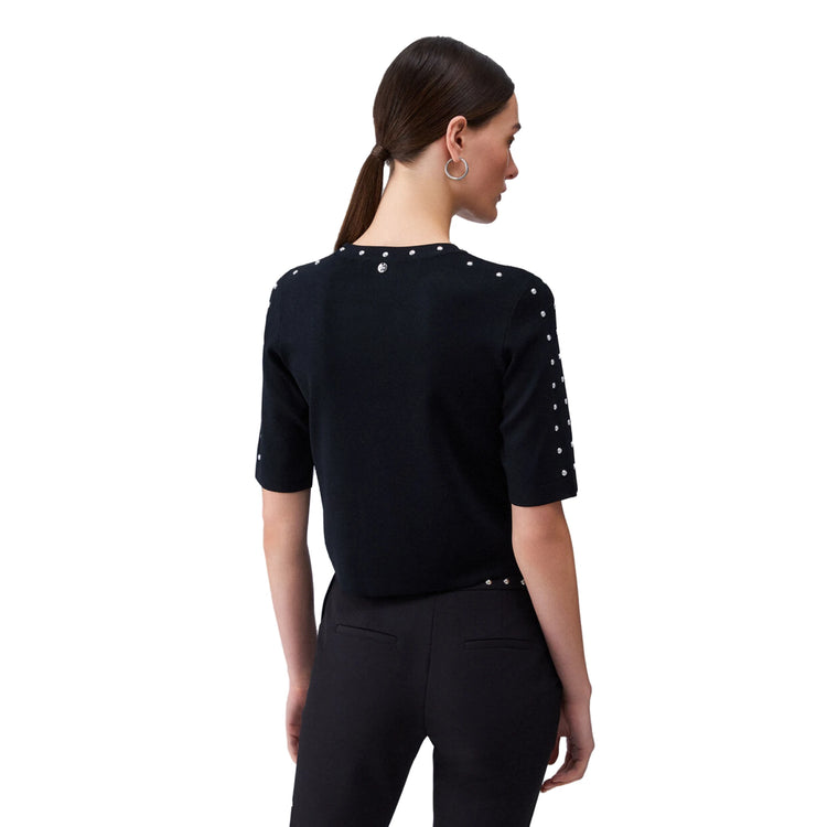 Maglia Donna a manica corta con borchie Nero modella retro