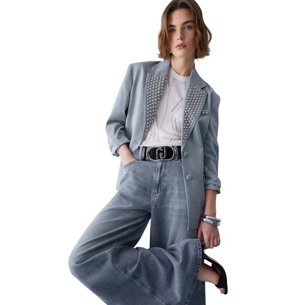 Giacca gessata con piccole borchie silver