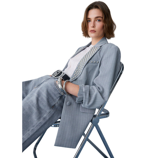 Giacca gessata con piccole borchie silver