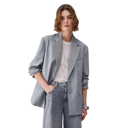 Giacca gessata con piccole borchie silver