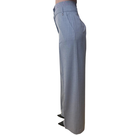 Pantaloni a palazzo gessati con doppio cintone