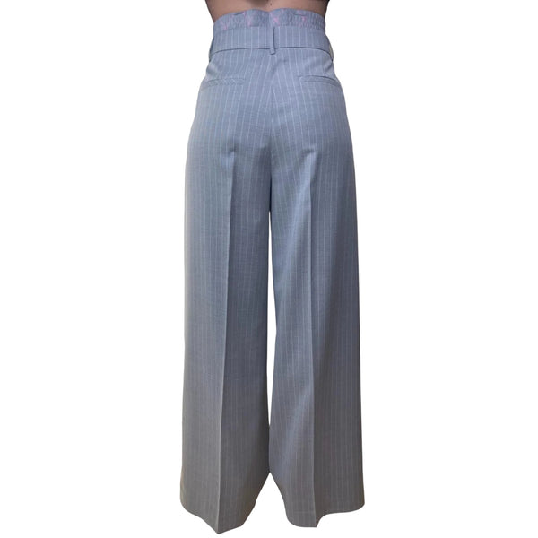 Pantaloni a palazzo gessati con doppio cintone