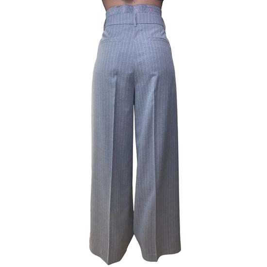 Pantaloni a palazzo gessati con doppio cintone