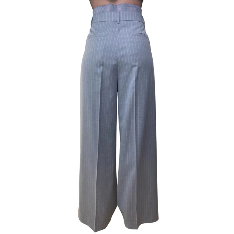 Pantaloni a palazzo gessati con doppio cintone