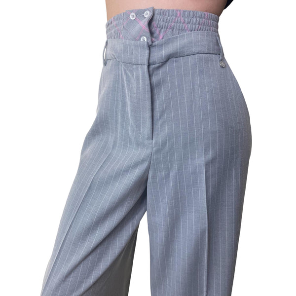 Pantaloni a palazzo gessati con doppio cintone