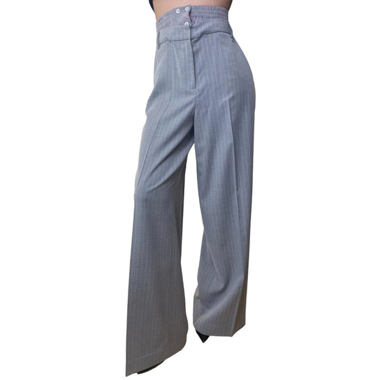 Pantaloni a palazzo gessati con doppio cintone