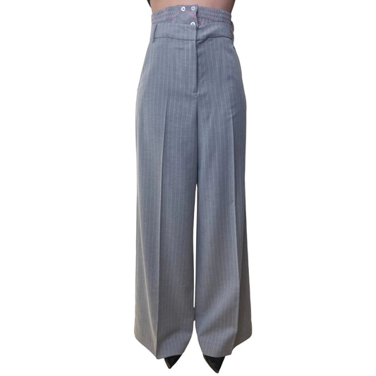 Pantaloni a palazzo gessati con doppio cintone