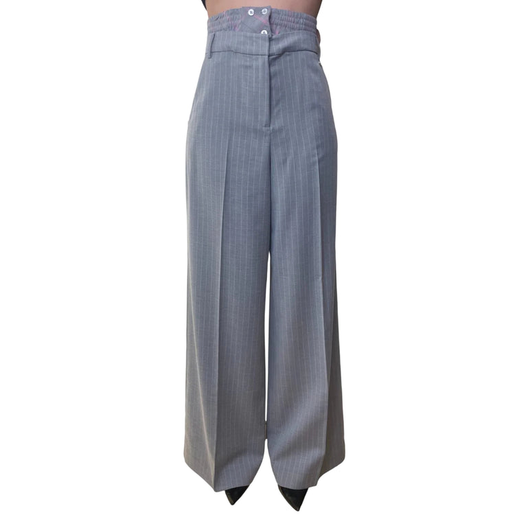 Pantaloni a palazzo gessati con doppio cintone