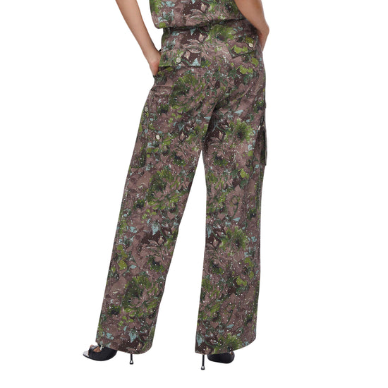 Pantaloni cargo wide leg con stampa floreale