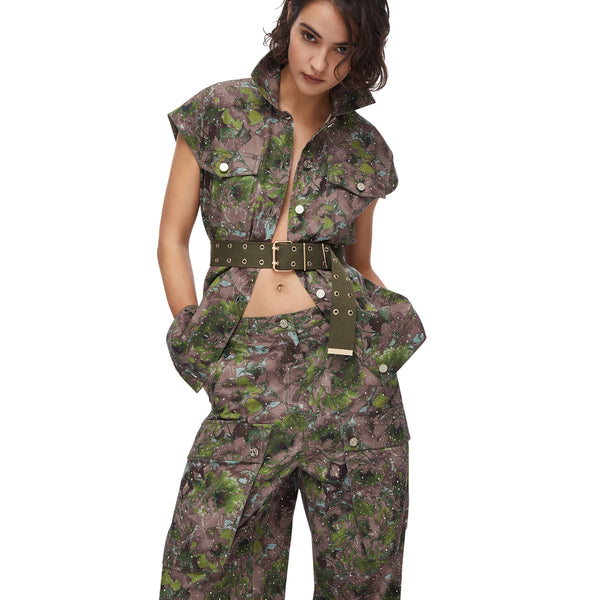 Pantaloni cargo wide leg con stampa floreale