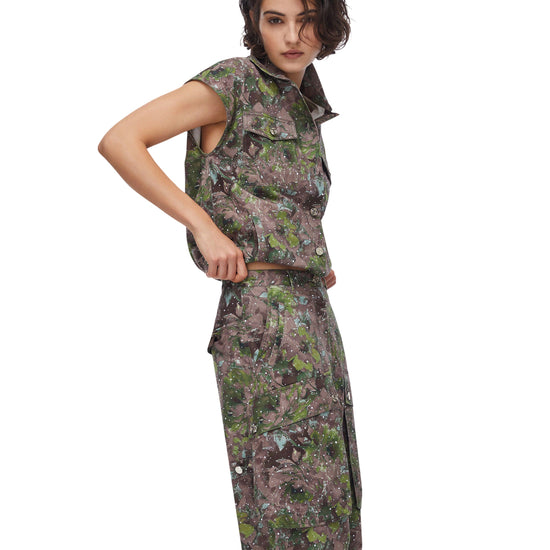 Pantaloni cargo wide leg con stampa floreale