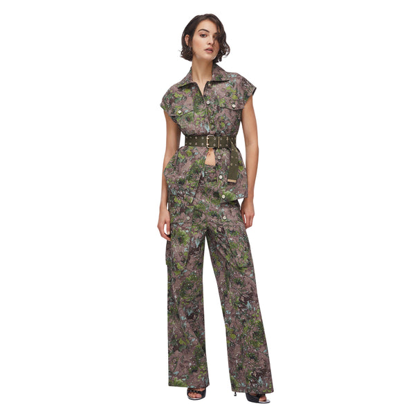 Pantaloni cargo wide leg con stampa floreale