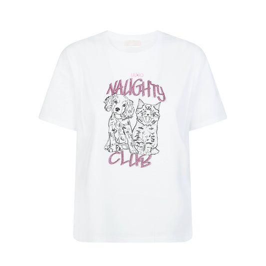 T-shirt bianca con stampa "Naughty club" 100% cotone