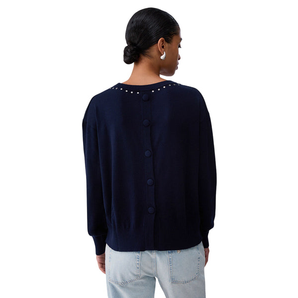 Maglia Donna in morbida lana, girocollo, con strass