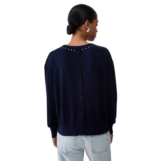 Maglia Donna in morbida lana, girocollo, con strass