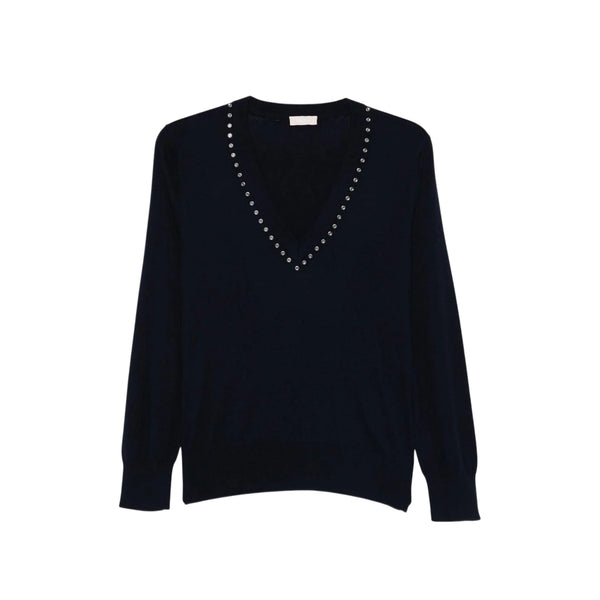 Maglia Donna in misto lana a tinta unita, con strass