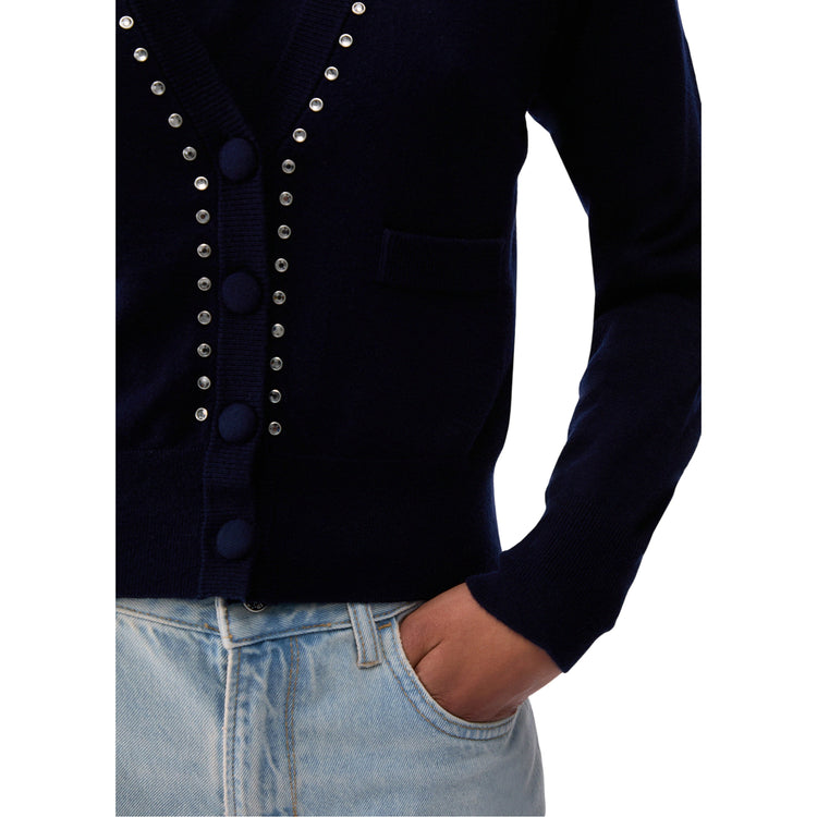 Cardigan Donna con apertura a V Blu dettaglio