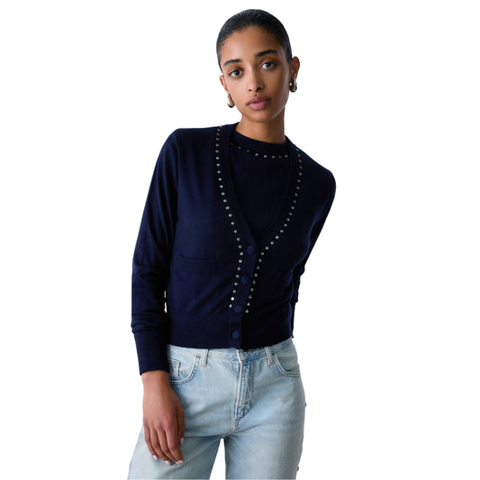 Cardigan Donna con apertura a V Blu frontale
