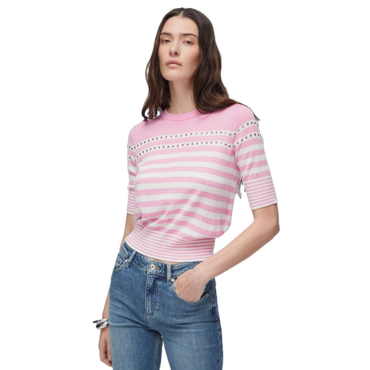 Maglia a righe Donna con gioielli Rosa modella frontale