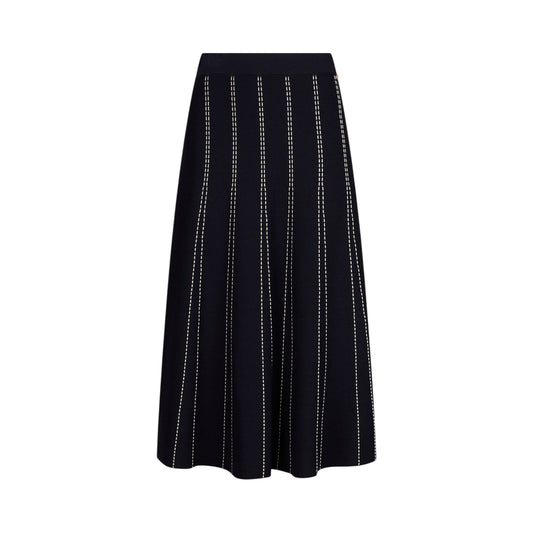 Gonna blu lunga in maglia con cuciture bianche