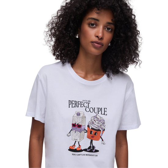 T-shirt in puro cotone con stampa e applicazioni bianca